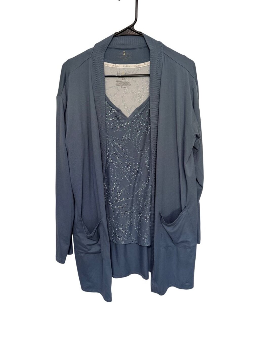 Live 2 Lounge 2 Pc Tank Cardigan Set Blue Floral Knit Comfort Womans XL